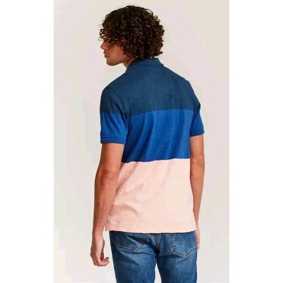 FatFace Mens Osbourne Block Stripe Polo Shirt Navy Pink Size M Cotton Viscose - Picture 3 of 11